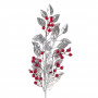 Χριστουγεννιάτικο Διακοσμητικό Κλαδί Ασημί Φύλλα Κόκκινα Ρόδια 70 cm