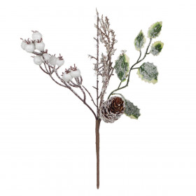 Χριστουγεννιάτικο Διακοσμητικό Κλαδί Χιονισμένο Έλατο Λευκά Ρόδια 30 cm
