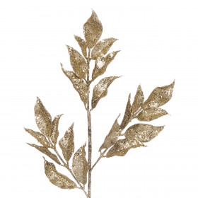 Χριστουγεννιάτικο Διακοσμητικό Κλαδί Χρυσά Φύλλα Πλατιά Glitter 48 cm