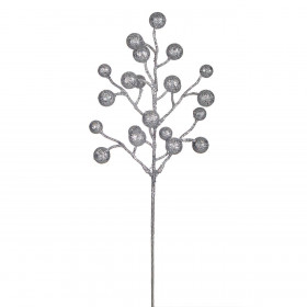 Χριστουγεννιάτικο Διακοσμητικό Κλαδί Ασημί Glitter Καρποί 43 cm