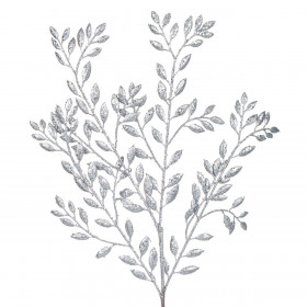 Χριστουγεννιάτικο Διακοσμητικό Κλαδί Ασημί Φύλλα Glitter 55 cm