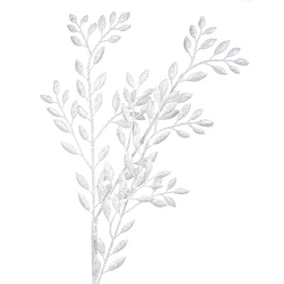 Χριστουγεννιάτικο Διακοσμητικό Κλαδί Λευκά Φύλλα Glitter 55 cm