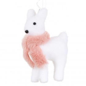 Χριστουγεννιάτικο Στολίδι Δέντρου Αφρώδες Ταρανδάκι Ροζ Κασκόλ 13 cm