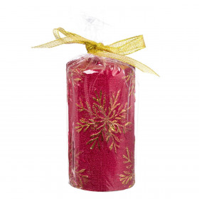 Κερί Κολώνα Χριστουγεννιάτικο Μπορντό Χρυσές Ανάγλυφες Νιφάδες 5x9.5cm