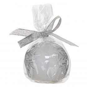 Κερί Μπάλα Χριστουγεννιάτικο Λευκό Ασημί Ανάγλυφες Νιφάδες 6cm