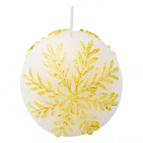 Κερί Μπάλα Χριστουγεννιάτικο Λευκό Χρυσές Ανάγλυφες Νιφάδες 6cm