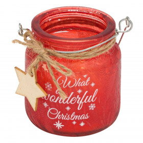 Κερί Βαζάκι Χριστουγεννιάτικο Κόκκινο Frosty Ξύλινο Αστέρι 5.5x6.5cm