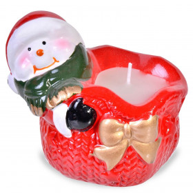 Χριστουγεννιάτικος Κεραμικός Χιονάνθρωπος με Κερί 7x5.5x5cm