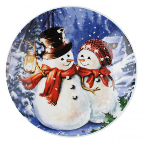 Χριστουγεννιάτικο Πιάτο Πορσελάνη Χιονάνθρωποι Χιονισμένο Τοπίο 19cm