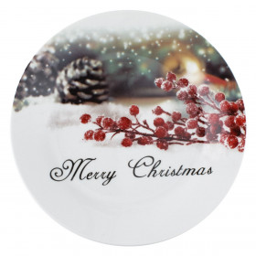 Χριστουγεννιάτικο Πιάτο Πορσελάνη Χιονισμένα Berries Κουκουνάρι Merry Christmas 19cm