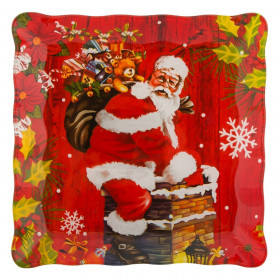 Χριστουγεννιάτικο Πιάτο Γλυκού Γυάλινο Τετράγωνο Άγιος Βασίλης Καμινάδα 17x17cm Χριστουγεννιάτικο Πιάτο Γλυκού Γυάλινο Τετράγωνο Άγιος Βασίλης Καμινάδα 17x17cm