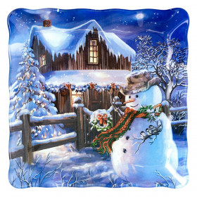 Χριστουγεννιάτικο Πιάτο Γλυκού Γυάλινο Τετράγωνο Γαλάζιο Χιονάνθρωπος 17x17cm Χριστουγεννιάτικο Πιάτο Γλυκού Γυάλινο Τετράγωνο Γαλάζιο Χιονάνθρωπος 17x17cm