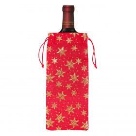 Χριστουγεννιάτικη Θήκη Μπουκαλιού Κόκκινη Χρυσές Foil Νιφάδες 14x32 cm