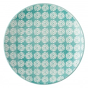 Πιάτο Ρηχό Πορσελάνη Πετρόλ Λευκά Σχέδια 19 cm