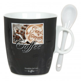 Σετ Κούπα Mini Πορσελάνη Μαύρη Paris 220 ml &amp Κουταλάκι 