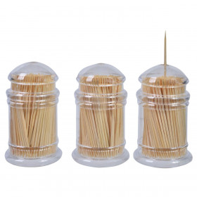 Σετ Βαζάκια με Οδοντογλυφίδες Μπαμπού Διάφανα Καπάκια - 3x250 τμχ.