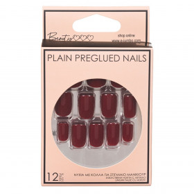 Τεχνητά Νύχια Μπορντό με Κόλλα - 12 τμχ.