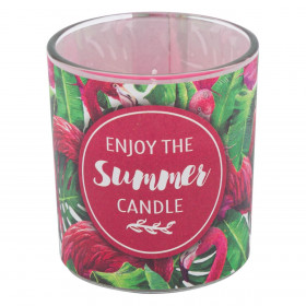 Καλοκαιρινό Κερί Αρωματικό Φούξια σε Ποτήρι Maplerouge Xάρτινο Τύπωμα Flamingo 7x7.7 cm