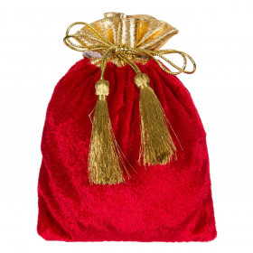 Χριστουγεννιάτικο Πουγκί Δώρου Κόκκινο Velvet Χρυσό Κορδόνι Φούντες 11x15cm