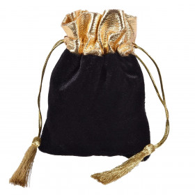 Χριστουγεννιάτικο Πουγκί Δώρου Μαύρο Χρυσό Κορδόνι Φούντες 11x15cm