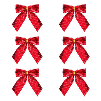 Χριστουγεννιάτικοι Διακοσμητικοί Φιόγκοι Κόκκινες Παγιέτες 11 cm - 6 τμχ.