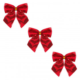 Χριστουγεννιάτικοι Διακοσμητικοί Φιόγκοι Κόκκινες Παγιέτες 13 cm - 3 τμχ.