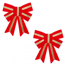 Χριστουγεννιάτικοι Διακοσμητικοί Φιόγκοι Κόκκινο Βελουτέ Χρυσή Γραμμή 17 cm - 2 τμχ.