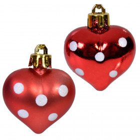 Σετ Χριστουγεννιάτικα Στολίδια Καρδιές Κόκκινες Ματ Γυαλιστερές Πουά Λευκό 4 cm - 4 τμχ.