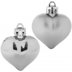 Σετ Χριστουγεννιάτικα Στολίδια Καρδιές Ασημί Ματ Γυαλιστερές 5 cm - 6 τμχ.