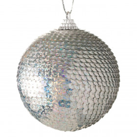 Χριστουγεννιάτικο Στολίδι Δέντρου Μπάλα Αφρώδης Ολογραφικές Ασημί Παγιέτες 8 cm