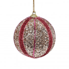 Χριστουγεννιάτικο Στολίδι Δέντρου Μπάλα Αφρώδης Σαμπανί Glitter Ροζ Κορδέλα 8cm