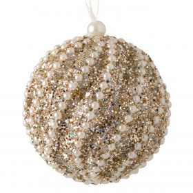 Χριστουγεννιάτικο Στολίδι Δέντρου Μπάλα Αφρώδης Σαμπανί Λευκή Πέρλα Glitter 8 cm