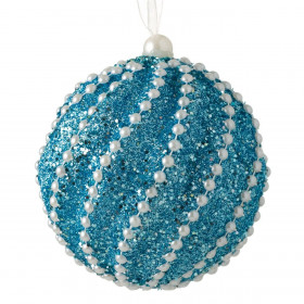 Χριστουγεννιάτικο Στολίδι Δέντρου Μπάλα Αφρώδης Τυρκουάζ Λευκή Πέρλα Glitter 8 cm