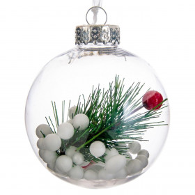 Χριστουγεννιάτικο Στολίδι Δέντρου Μπάλα Διάφανη Χιόνι Berries 8 cm