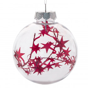 Χριστουγεννιάτικο Στολίδι Δέντρου Μπάλα Διάφανη Kόκκινα Αστέρια Tinsel 8 cm