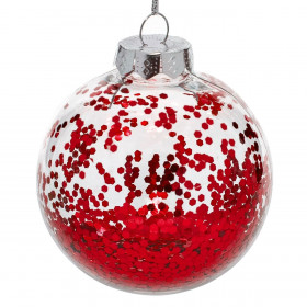 Χριστουγεννιάτικο Στολίδι Δέντρου Μπάλα Διάφανη Kόκκινα Κομφετί 8 cm