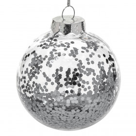 Χριστουγεννιάτικο Στολίδι Δέντρου Μπάλα Διάφανη Ασημί Κομφετί 8 cm