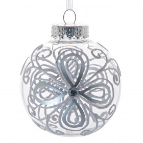 Χριστουγεννιάτικο Στολίδι Δέντρου Μπάλα Διάφανη Ασημί Σχέδια 8 cm