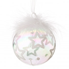 Χριστουγεννιάτικο Στολίδι Δέντρου Μπάλα Διάφανη Λευκά Αστέρια Φτερά 8 cm