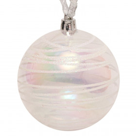 Χριστουγεννιάτικο Στολίδι Δέντρου Μπάλα Διάφανη Λευκή Ολογραφική Glitter Ρίγα 8 cm