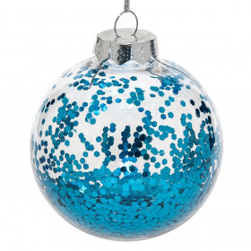 Χριστουγεννιάτικο Στολίδι Δέντρου Μπάλα Διάφανη Τυρκουάζ Κομφετί 8 cm