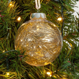 Χριστουγεννιάτικο Στολίδι Δέντρου Μπάλα Διάφανη Χρυσά Tinsel 8 cm