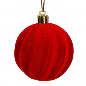Χριστουγεννιάτικο Στολίδι Δέντρου Μπάλα Βελουτέ Κόκκινη Κυματιστές Γραμμές 6cm Χριστουγεννιάτικο Στολίδι Δέντρου Μπάλα Βελουτέ Κόκκινη Κυματιστές Γραμμές 6cm
