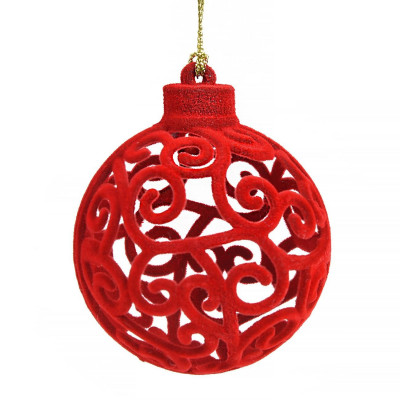 Χριστουγεννιάτικο Στολίδι Δέντρου Μπάλα Κόκκινη Διάτρητο Σχέδιο 6cm