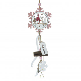 Χριστουγεννιάτικο Στολίδι Δέντρου Κρεμαστό Ξύλινη Νιφάδα Τάρανδοι Ροζ Λευκό XMAS 25cm Χριστουγεννιάτικο Στολίδι Δέντρου Κρεμαστό Ξύλινη Νιφάδα Τάρανδοι Ροζ Λευκό XMAS 25cm