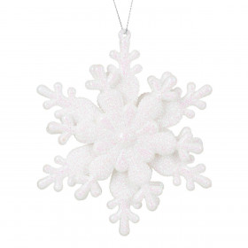 Χριστουγεννιάτικο Στολίδι Δέντρου 3D Χιονονιφάδα Λευκό Ολογραφικό Glitter 10cm