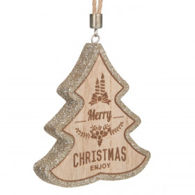  Χριστουγεννιάτικο Στολίδι Δέντρου Ξύλινο Δέντρο Σαμπανί Glitter 11 cm