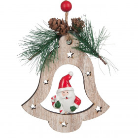 Χριστουγεννιάτικο Στολίδι Δέντρου Ξύλινη Καμπάνα Πεύκο Κουκουνάρια 10 cm