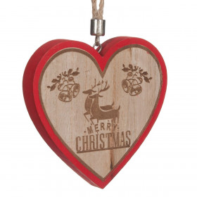 Χριστουγεννιάτικο Στολίδι Δέντρου Ξύλινη Καρδιά Κόκκινο Περίγραμμα 11 cm