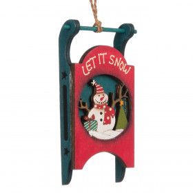 Χριστουγεννιάτικο Στολίδι Δέντρου Vintage Ξύλινο Έλκηθρο Χιονάνθρωπος 11 cm